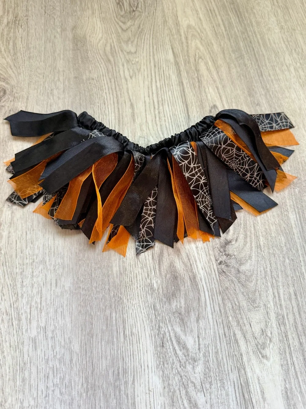 Halloween - Ribbon Fringe Pet/Puppy Dog Skirt in Black & Orange with Spiderwebs